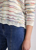 Multi-Striped Pointelle Knit Sweater