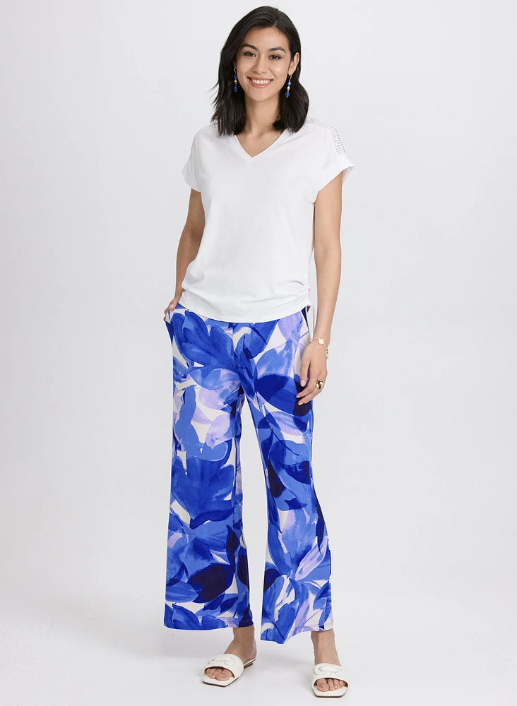Olivia Leaf Print Wide-Leg Pants