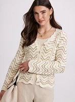 Wavy Pointelle Knit Cardigan