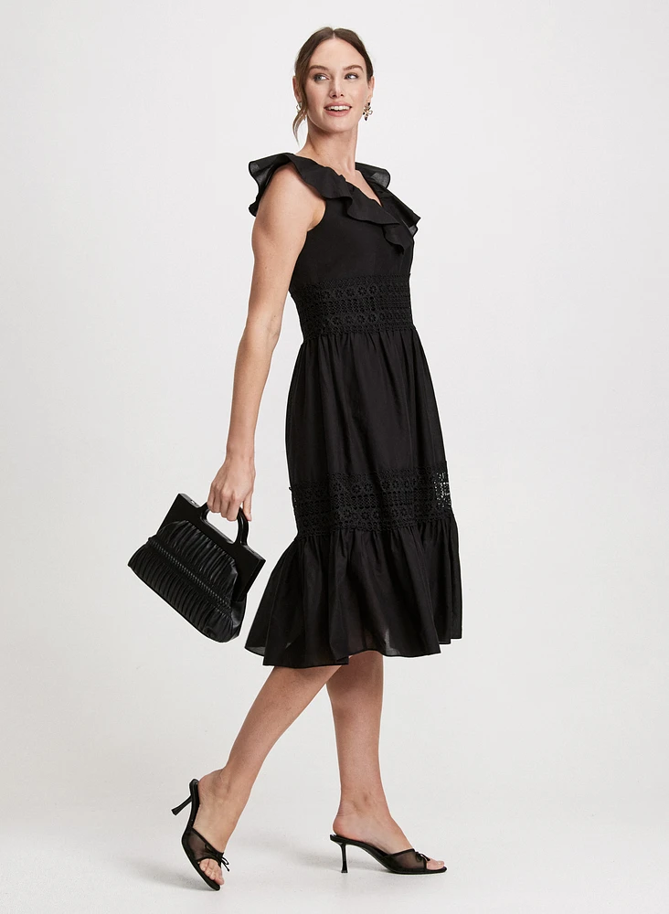 Ruffle V-Neck Fit & Flare Dress