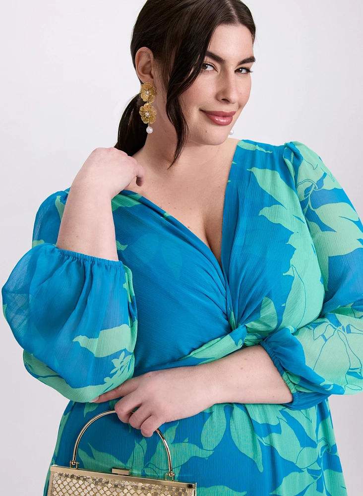 Robe effet torsadé à feuilles