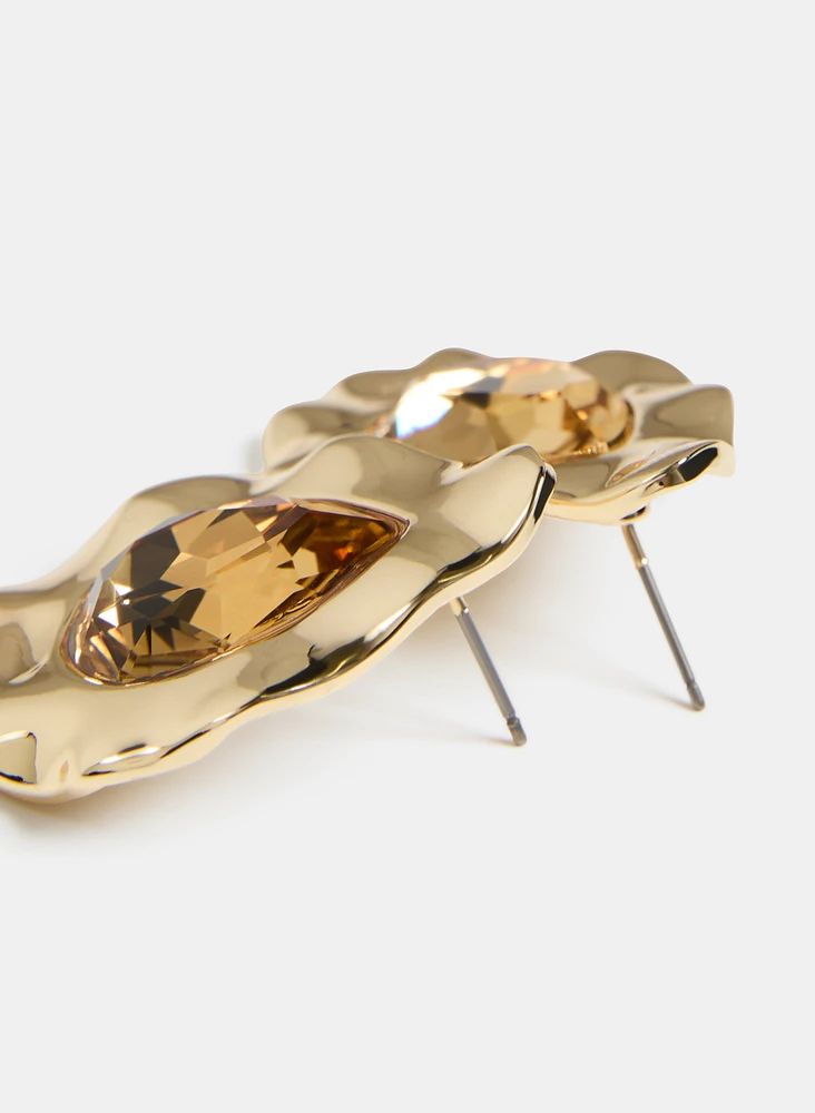 Stone Center Teardrop Stud Earrings