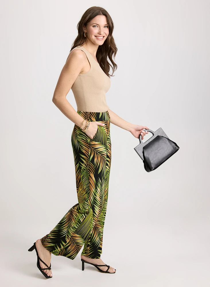 Palm Print Wide Leg Pants