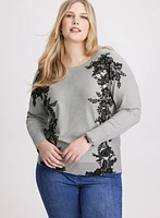 Lace Print Knit Pullover