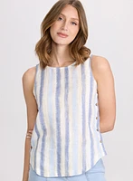 Blouse sans manches rayée en lin