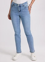 Tonal Stone Embellished Straight-Leg Jeans