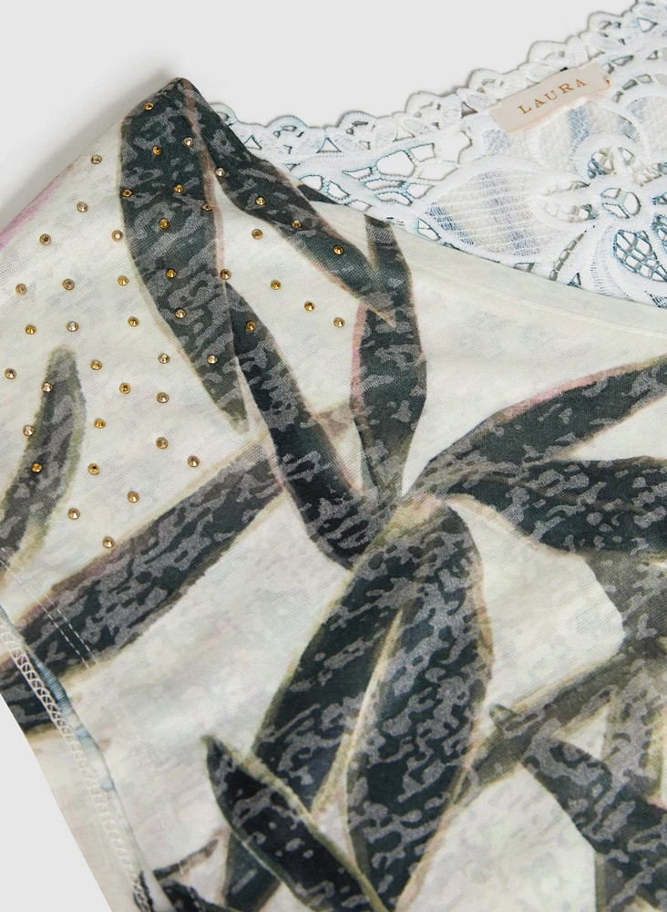 Embellished Palm Print T-Shirt