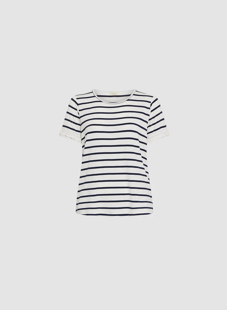 Striped Ruffle Trim T-Shirt