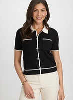 Cardigan polo en tricot contrastant