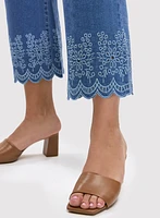 Embroidered Hem Capri Jeans