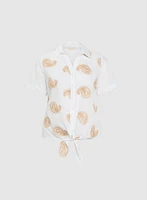 Paisley Embroidered Tie-Front Blouse