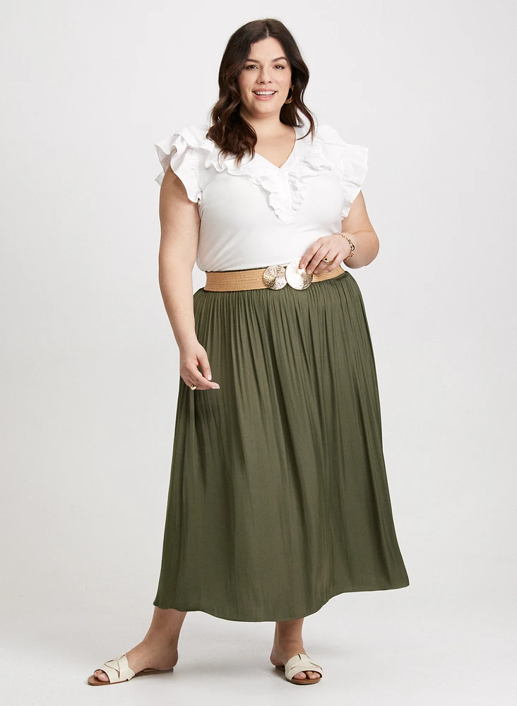 Ruffle Trim Tee & Satin Maxi Skirt