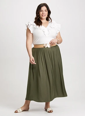 Ruffle Trim Tee & Satin Maxi Skirt