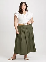 Ruffle Trim Tee & Satin Maxi Skirt