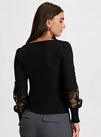 Lace Detail V-Neck Sweater