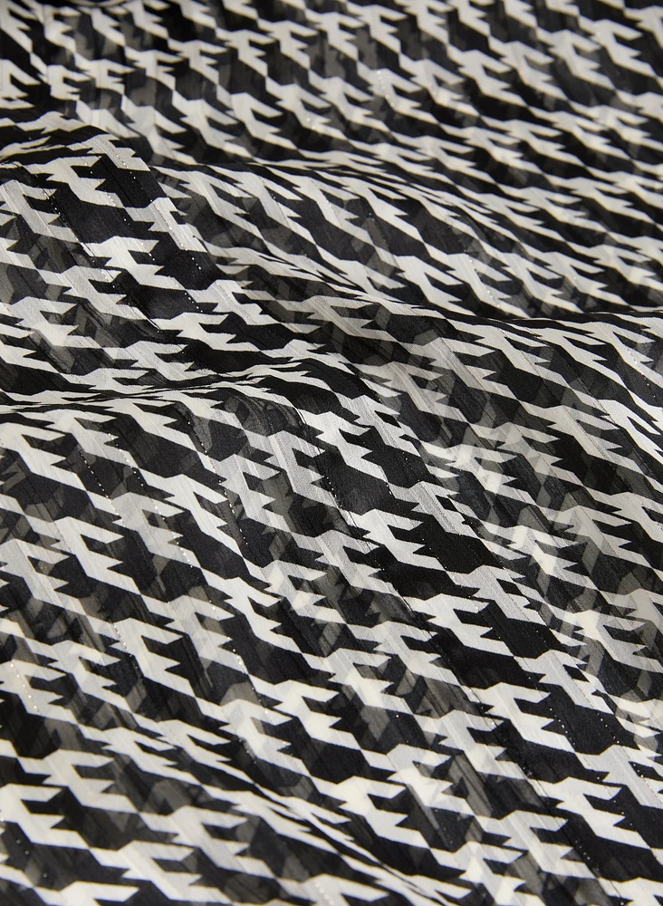 Houndstooth Print Chiffon Blouse