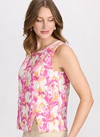 Blouse en lin florale sans manches