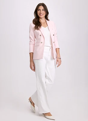 Peaked Lapel Blazer & Tonal Embroidered Straight-Leg Jeans