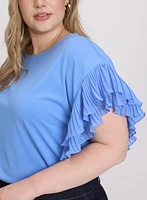 Plissé Ruffle Sleeve Top