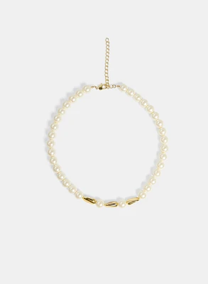 Metallic Bead & Pearl Necklace