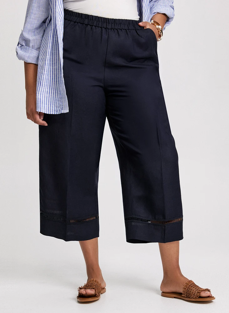 Capri jambe large en mélange de lin