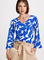 Leaf Print Bell Sleeve Top