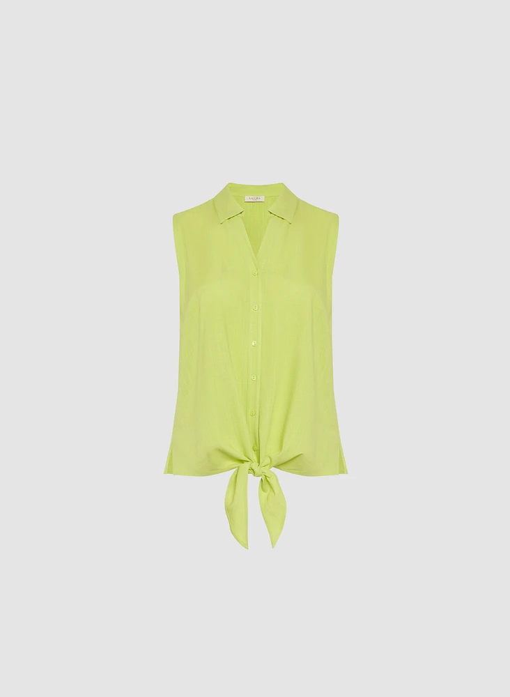 Sleeveless Linen-Blend Blouse