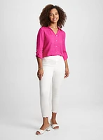 Linen-Blend Roll-Up Sleeve Blouse