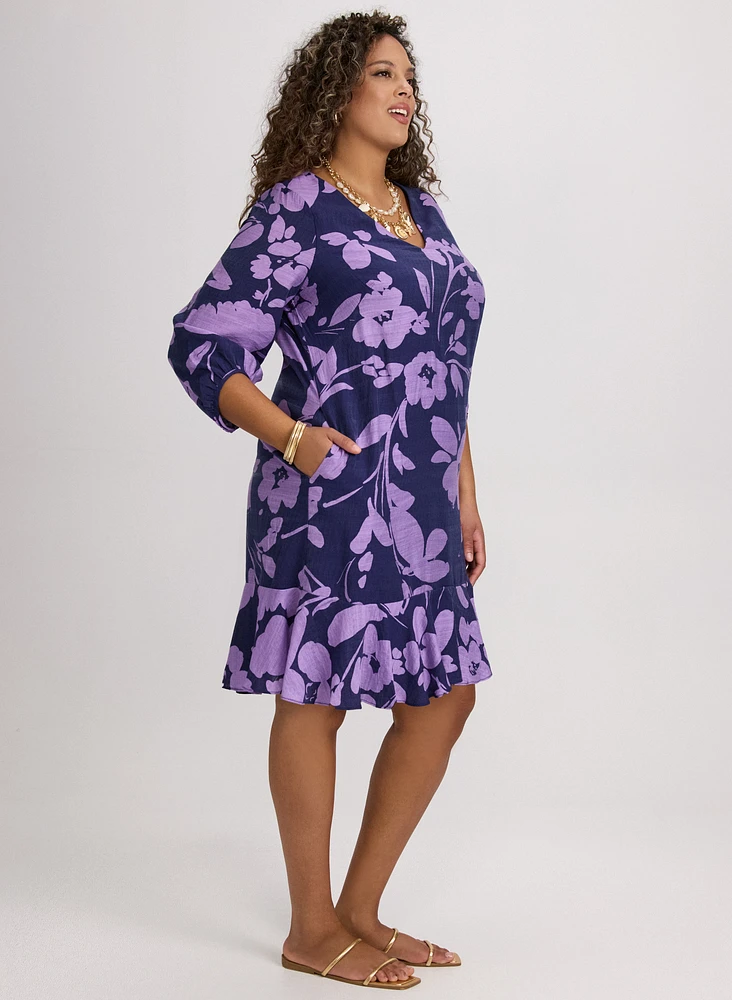 Floral Flounce Hem Dress