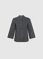 Houndstooth Print Mock Neck Cardigan