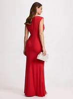 Brooch Detail Asymmetric Neck Dress