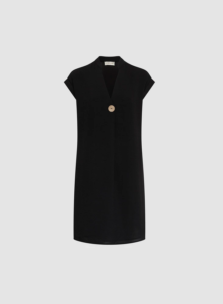 Short Crepe V-Neck Dress