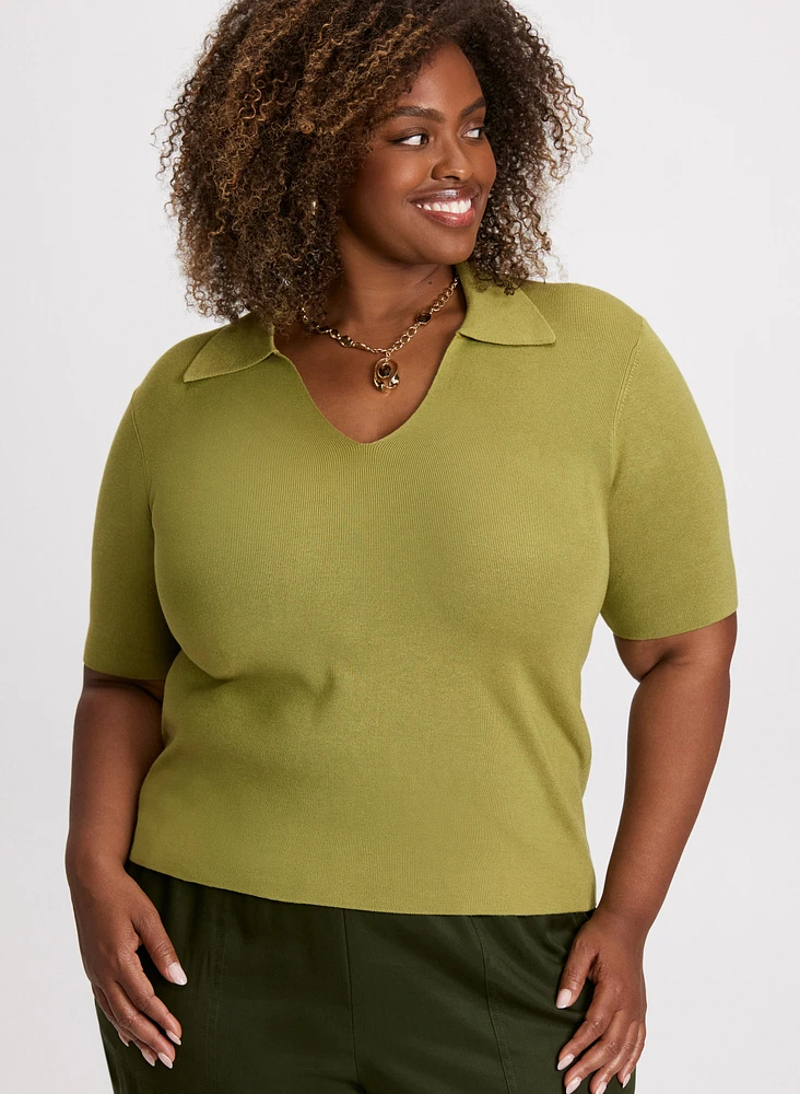 Knit Pull-Over Polo  Sweater