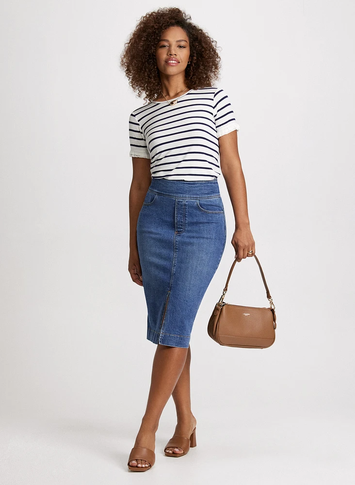 Striped Ruffle Trim T-Shirt