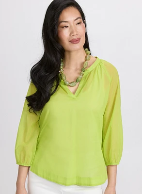 Cotton Split Neck Blouse