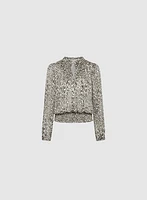 Animal Print Smocked Waist Blouse