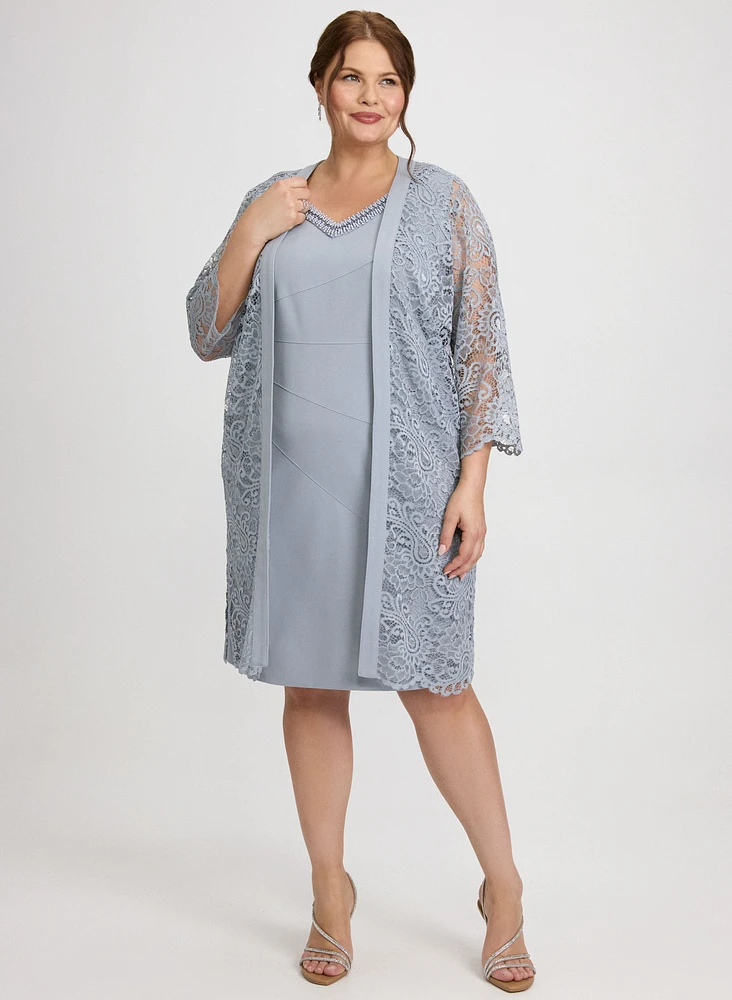 Ensemble à robe fourreau et veste en dentelle