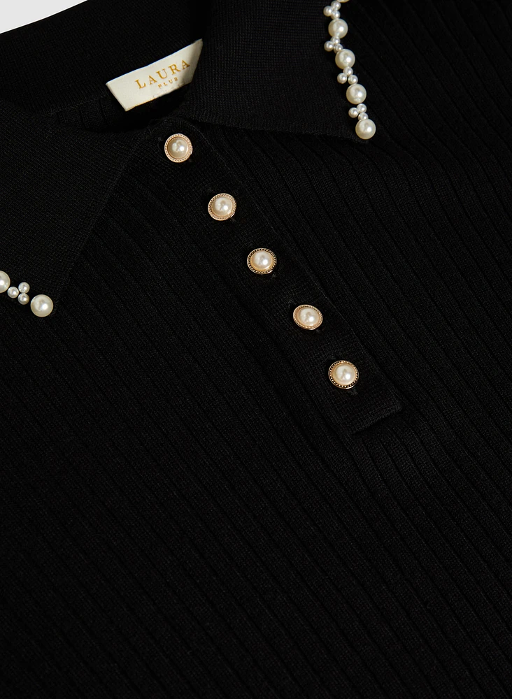 Pearl Trim Polo Sweater