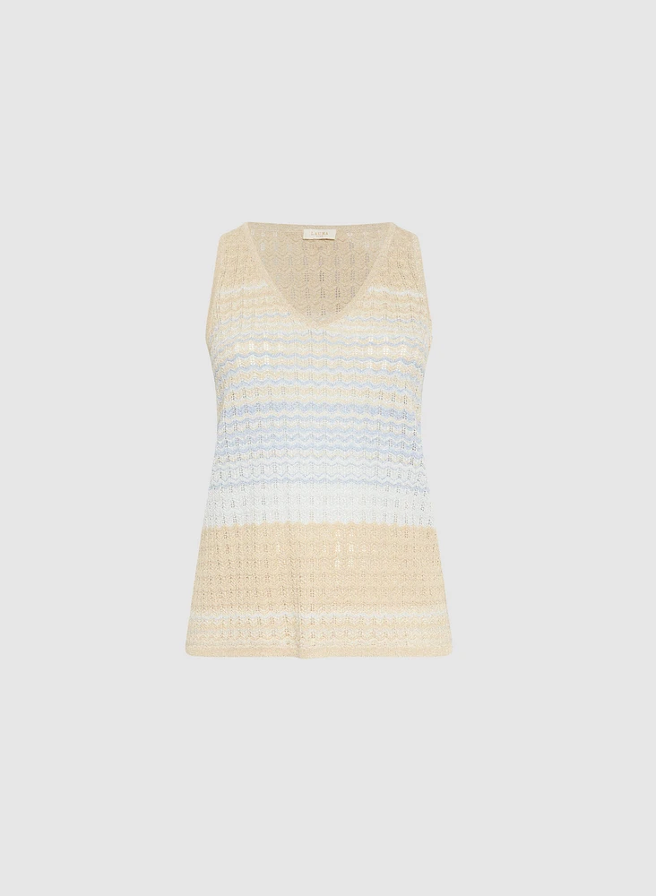 Striped Sleeveless Pointelle Sweater