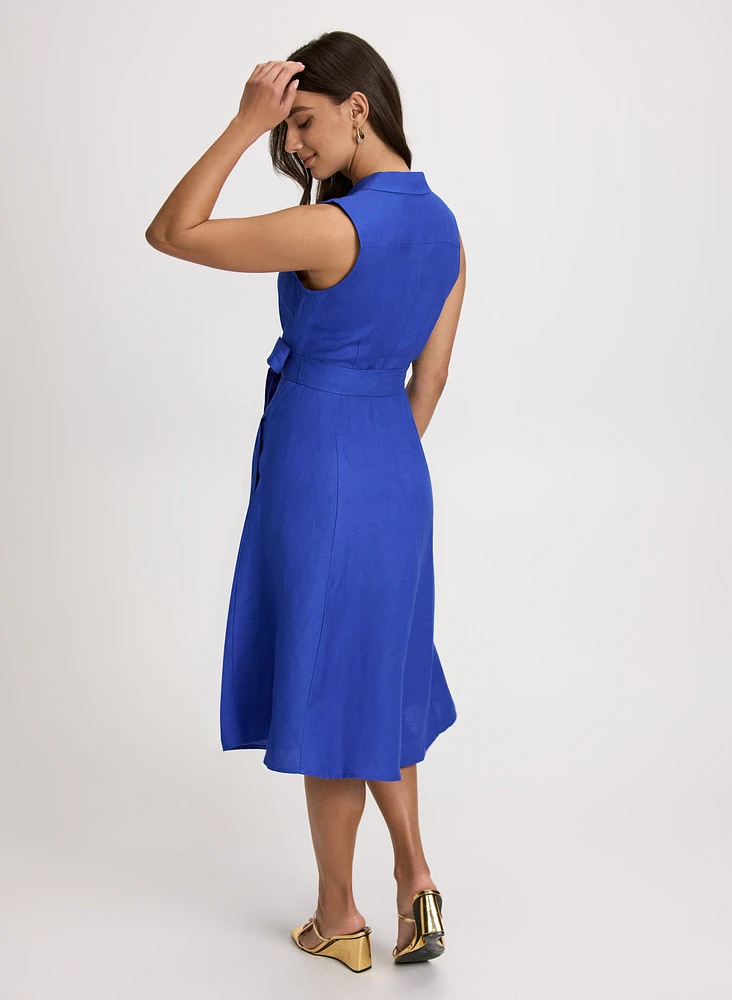 Linen-Blend Midi Shirt Dress