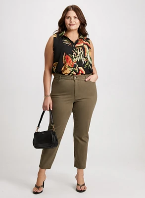 Blouse à motif feuilles et pantalon en denim 