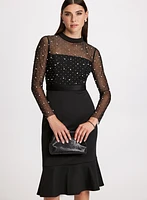 Pearl Embellished Mesh Detail Dress