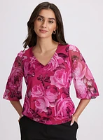 Mesh Rose Print Top
