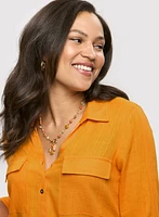 Rolled Sleeves Linen Blend Blouse