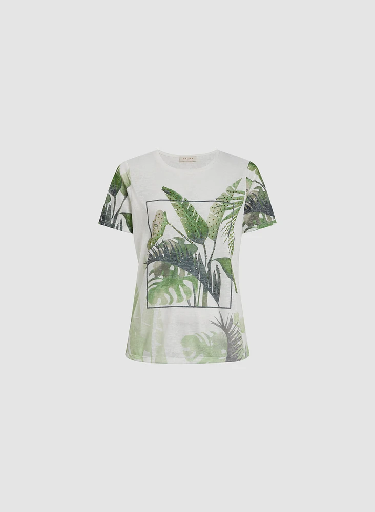 Tropical Print Burnout T-Shirt