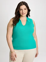 Ribbed Sleeveless Polo