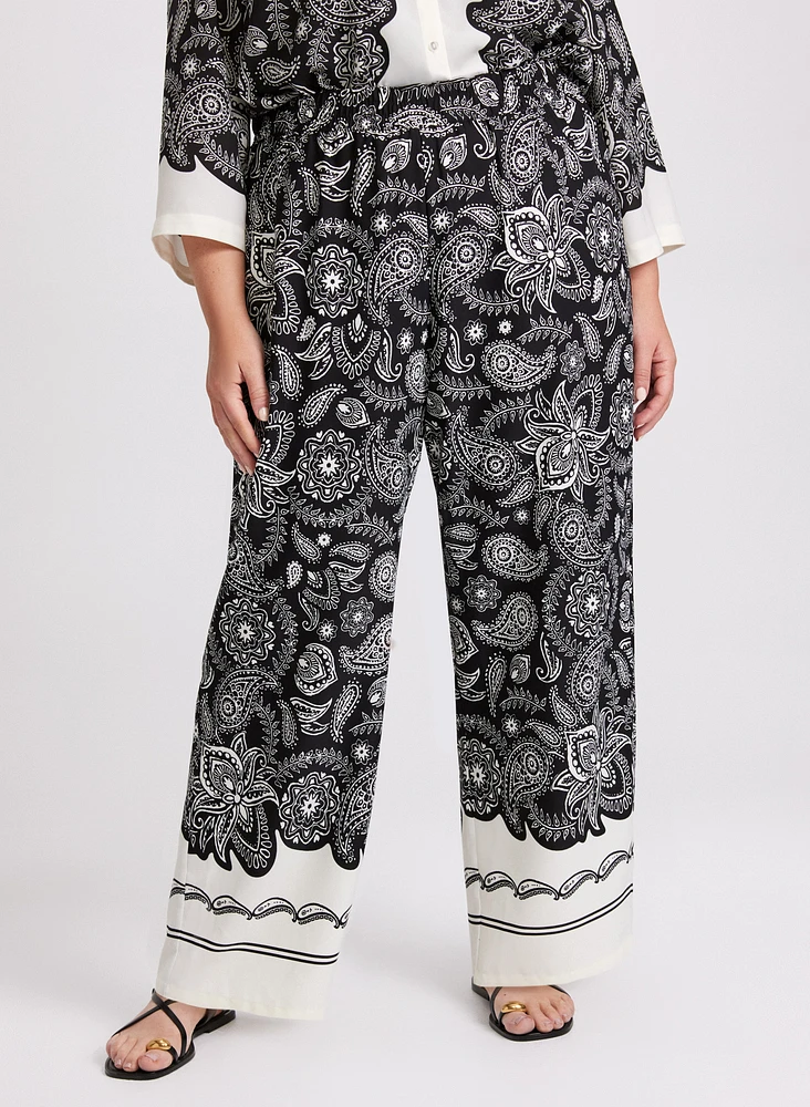 Olivia Contrast Paisley Wide-Leg Pants