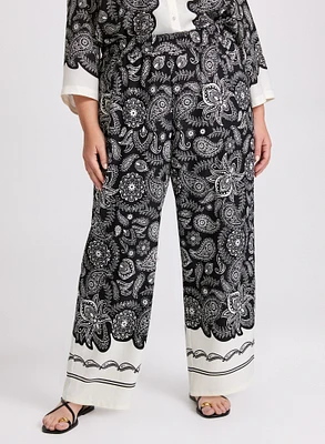 Olivia Contrast Paisley Wide-Leg Pants