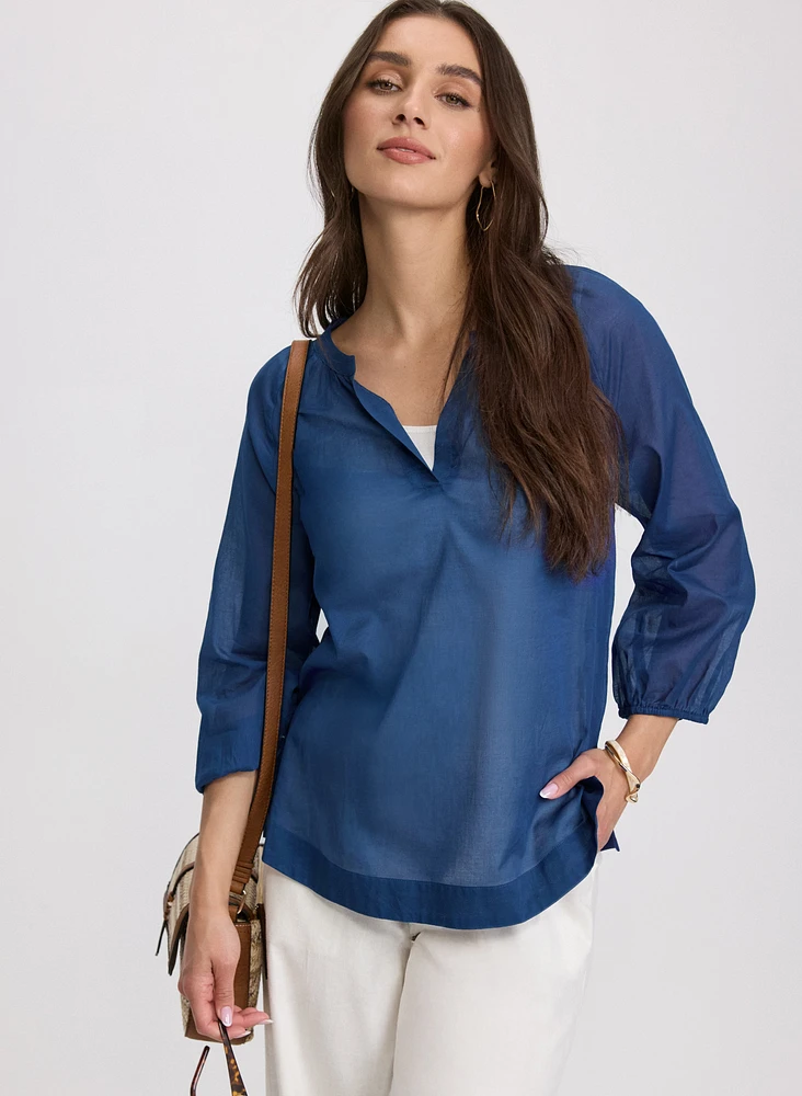 Cotton Split Neck Blouse