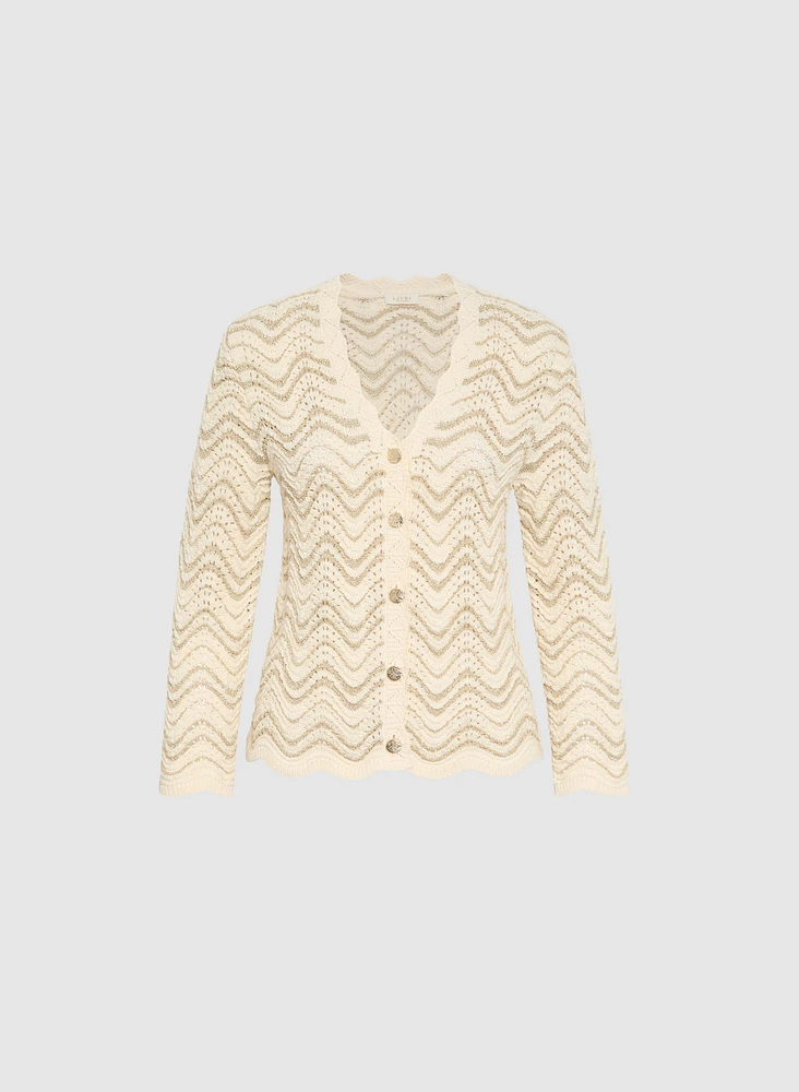 Wavy Pointelle Knit Cardigan